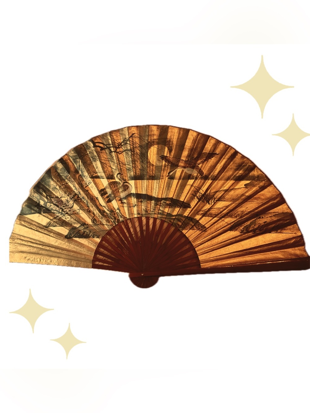 Oversized golden handpainted fan